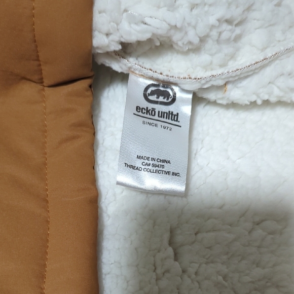 Ecko Unlimited Tan Puffer Jacket with Gray Hood - Picture 5 of 7